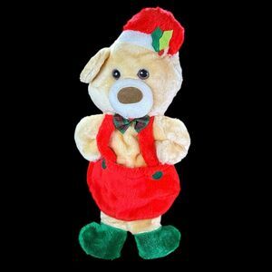 Santa's Best Rennoc Teddy Bear Christmas Plush Stocking Light Brown Overalls 20"